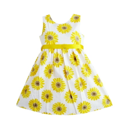 Girls Dress Yellow Sunflower School Uniform Sundress Party Kids 2-3