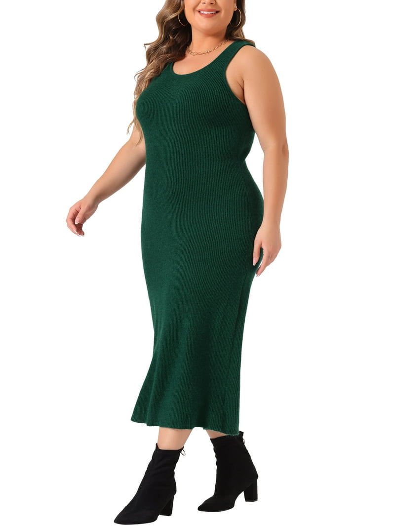 Daring Diva Plus Size Sweater Crew Neck Sleeveless Midi Tank Dress 2X Dark Green, Women's, Size: 2XL