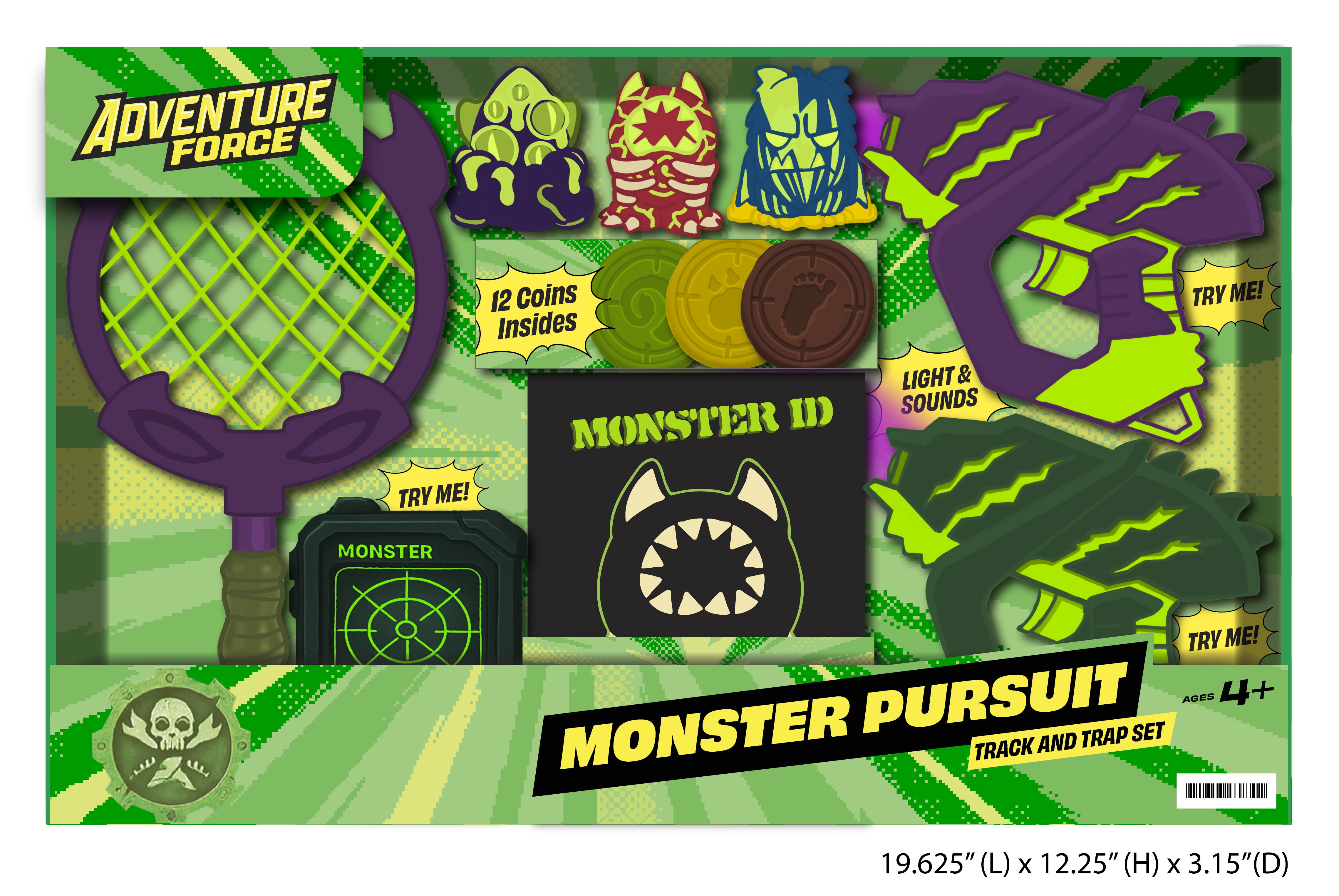 Adventure Force Monster Pursuit Track & Trap Set, UV Monster Tracker Kit with 2 Blasters, Trap, Tracker, Clue Coins & ID Book, Lights & Sounds, Batteries Included, Ages 4+