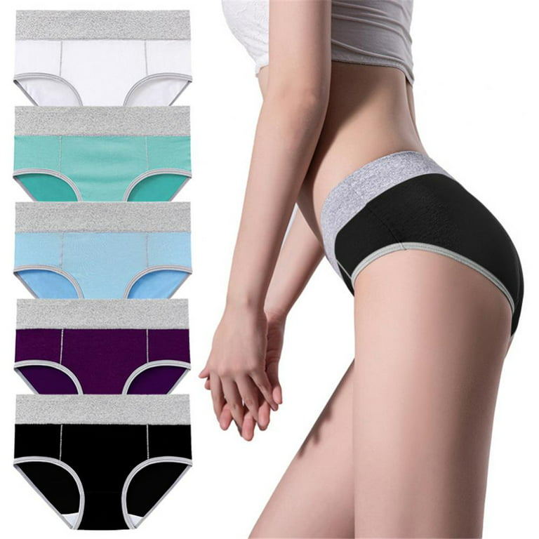 Women's Cotton Underwear High Waist Stretch Briefs Soft Underpants  Breathable Ladies Panties 5 Pack