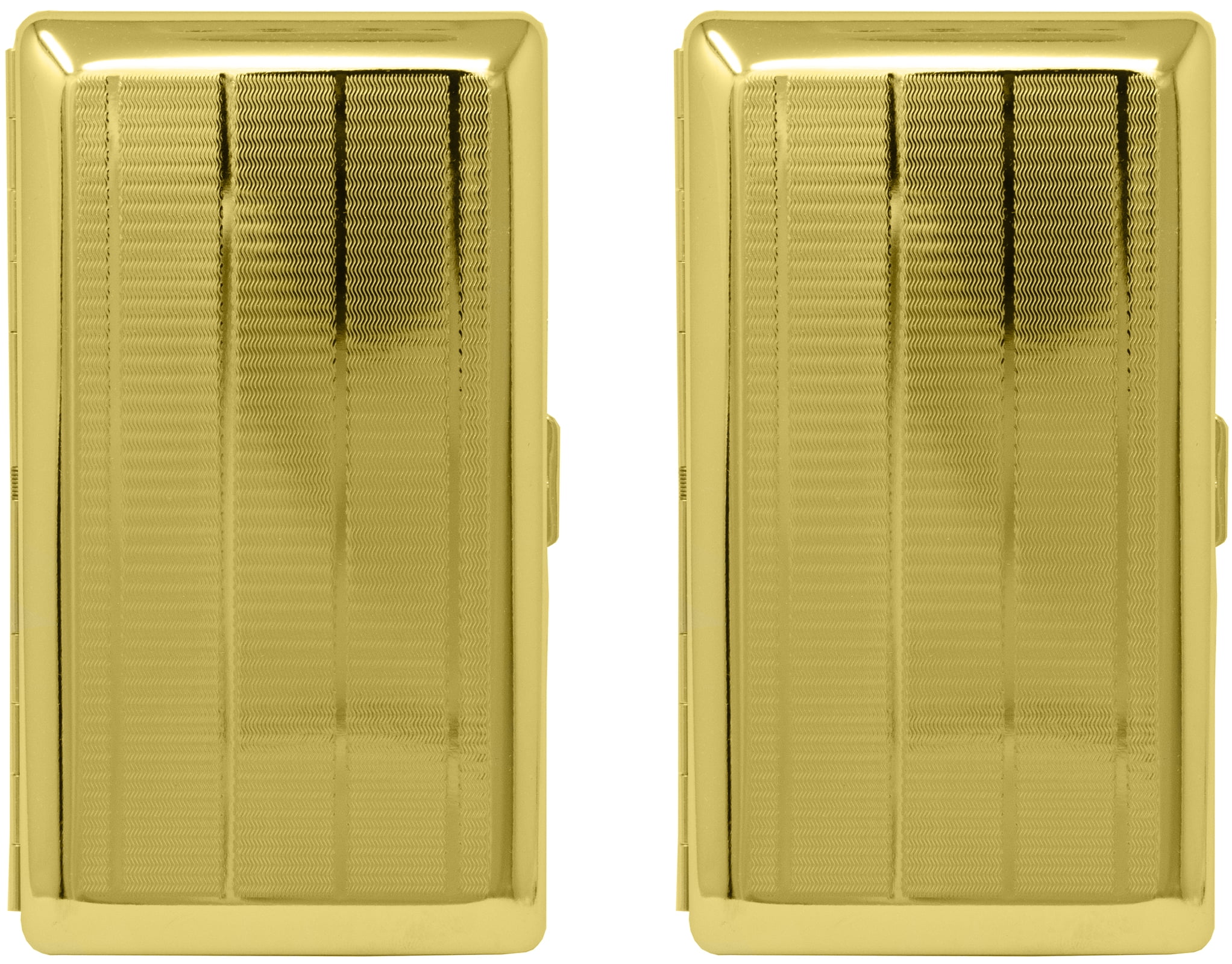 Set of 2 Metal-Plated 120s Cigarette Case & Stash Box (Gold Lines)