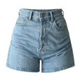 thumbnail image 4 of Gsakboxl Women's Shorts Women High Waist Solid Color Stretch Denim Shorts Classic 5 Pocket Casual Jean Hot Pants Light Blue, 4 of 10
