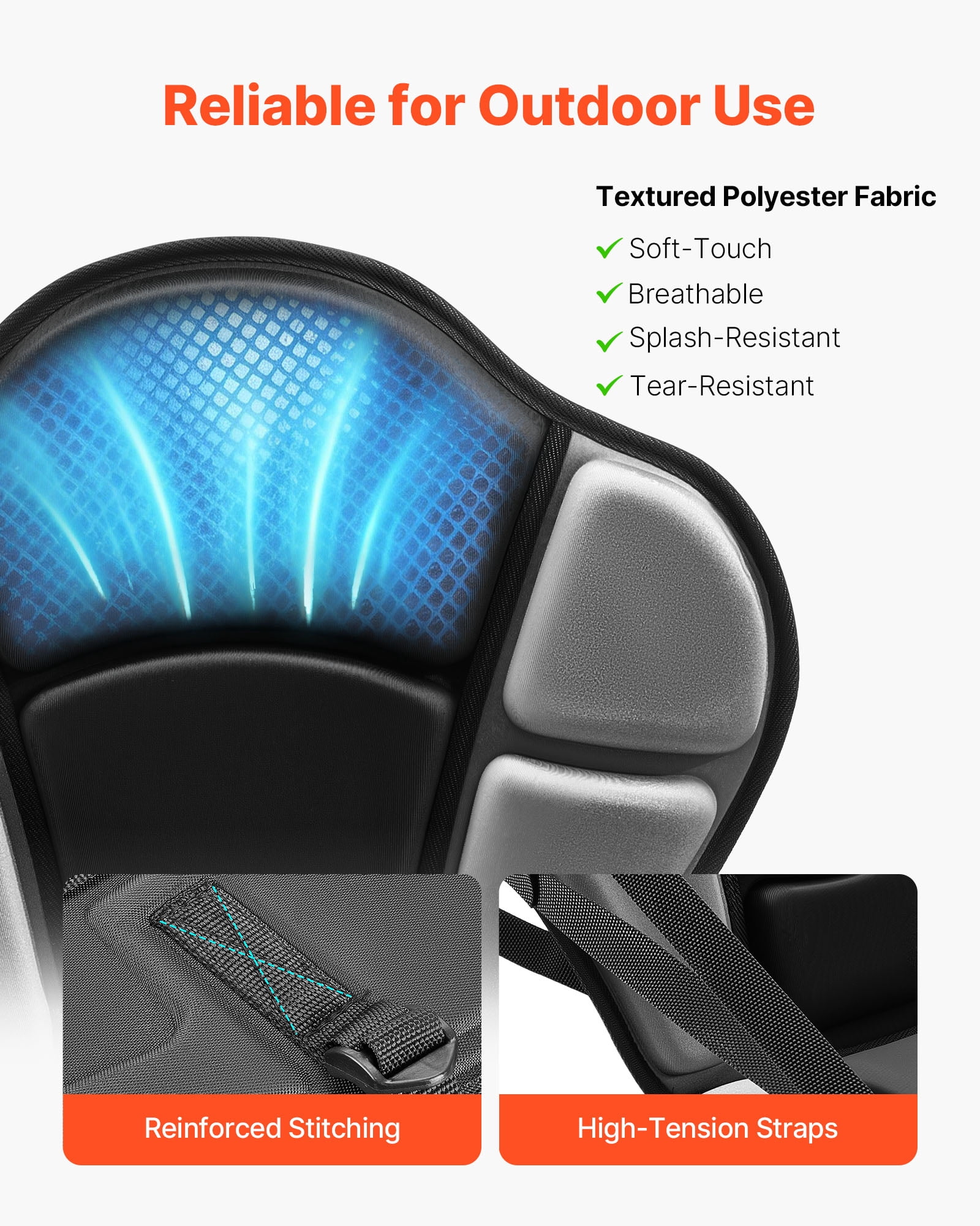 VEVOR Kayak Seat, 1 Pack 1" Thick, Universal Paddle Board Seat with Back Support, Sit-on-Top Soft Padded Cushion with Storage Bag & Adjustable Straps for SUP, Fishing Boat, Inflatable Kayak, Rowboat