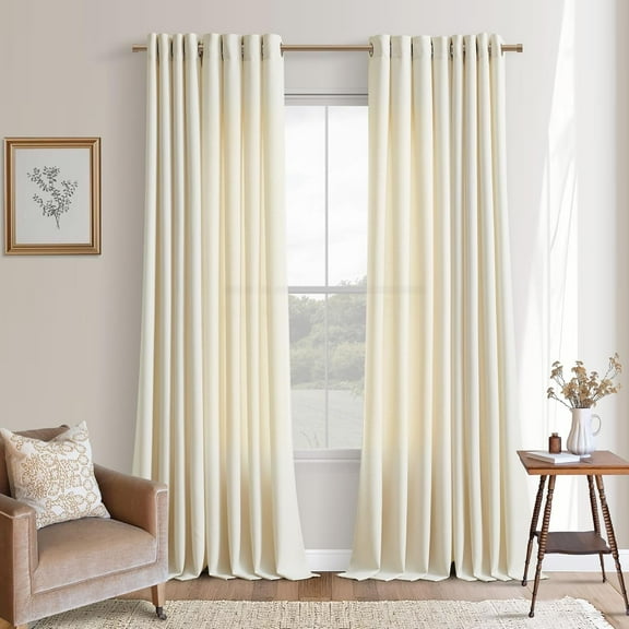 90 Inches Long Linen Curtains 2 Panels Set for Living Room Dining Grommet Semi Sheer Cottagecore Farmhouse Modern Drapery Modern Boho Privacy 90 Inch Length Window Curtain for Bedroom Cream Beige