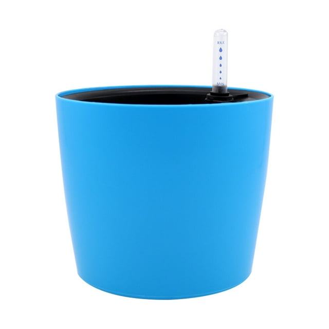 Shisuyan Round Garden Stylish Self-watering Planter Water Level Display Foolproof Easy to Use (Blue)