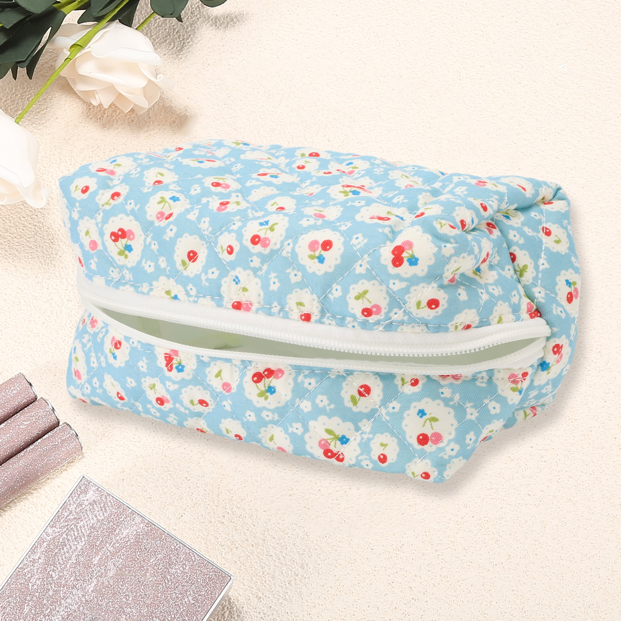 Unique Bargains 1Pc Women Durable Portable Cherry Storage Makeup Bag for Travel Blue