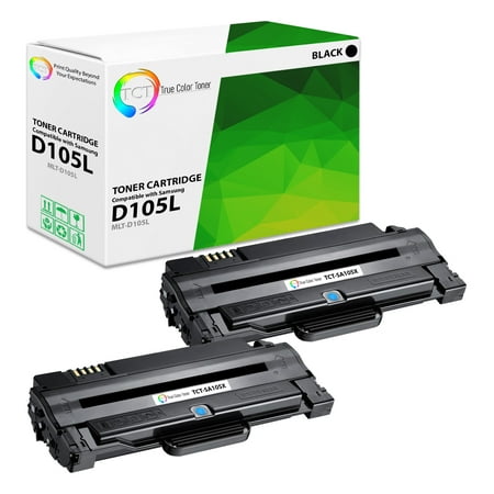 TCT Premium Compatible Toner Cartridge Replacement for Samsung MLT-D105L Black High Yield works with Samsung ML-1910 1911 1915 2525 2545 2525W 2526 Printers (2 500 Pages) - 2 Pack 2 Pack TCT Compatible Samsung MLT-D105L High Yield Replacement Toner Cartridge Replaces OEM: MLT-D105L Box Contains: 2 Black toner cartridges Printer Compatibility: Samsung ML-1910 1911 1915 2525 2545 2525W 2526 2580N 2581N 2540R  SCX-4600 4601 4623F 4623FW  SF-650 650P 651P TCT: Print Quality Beyond Your Expectations! With TCT premium toner cartridges  you can enjoy the full benefits of high quality printing and exponential savings. Dependable Printer Supplies. Specially formulated toner provides the highest print quality from Samsung SCX-4600 premium toner cartridges. Our Samsung SCX-4623FW toner cartridges are designed and engineered to work for specific set of printers to achieve high accuracy and consistent prints. Excellent Premium Printing Experience. TCT provides premium Samsung D105L toner cartridge replacements that are reasonably priced for reliability  quality and performance. Every premium printer cartridge is manufactured using the latest technologies adhering the strict STMC and ISO factory standards making our products ISO9001 and ISO14001 certified. Reliable Customer Service. We have a team of committed and friendly technical assistants ready to offer every customer expert advice. Experience hassle-free online shopping. Extensive Range of Toner Cartridges. We offer a wide variety of Samsung ML-1910 toner cartridges in different value packs that sticks to your budget. Choose the right package and save on your supplies. Guaranteed 100% brand new and works seamlessly with your D105L Black printer.