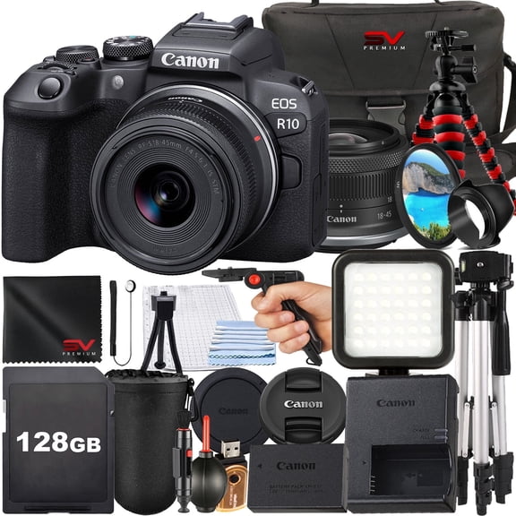 Canon EOS R10 Mirrorless Camera with RF-S 18-45mm Lens 128GB Memory Card Case Tripod SV Premium Accessory Bundle (International version)