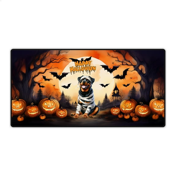 Mummy Rottweiler Happy Halloween with Pumpkins Bats Spooky Fun Desk Mat Full Keyboard Mouse Pad Rottie Dog Lover Gifts Idea Large Mousepad - 00019