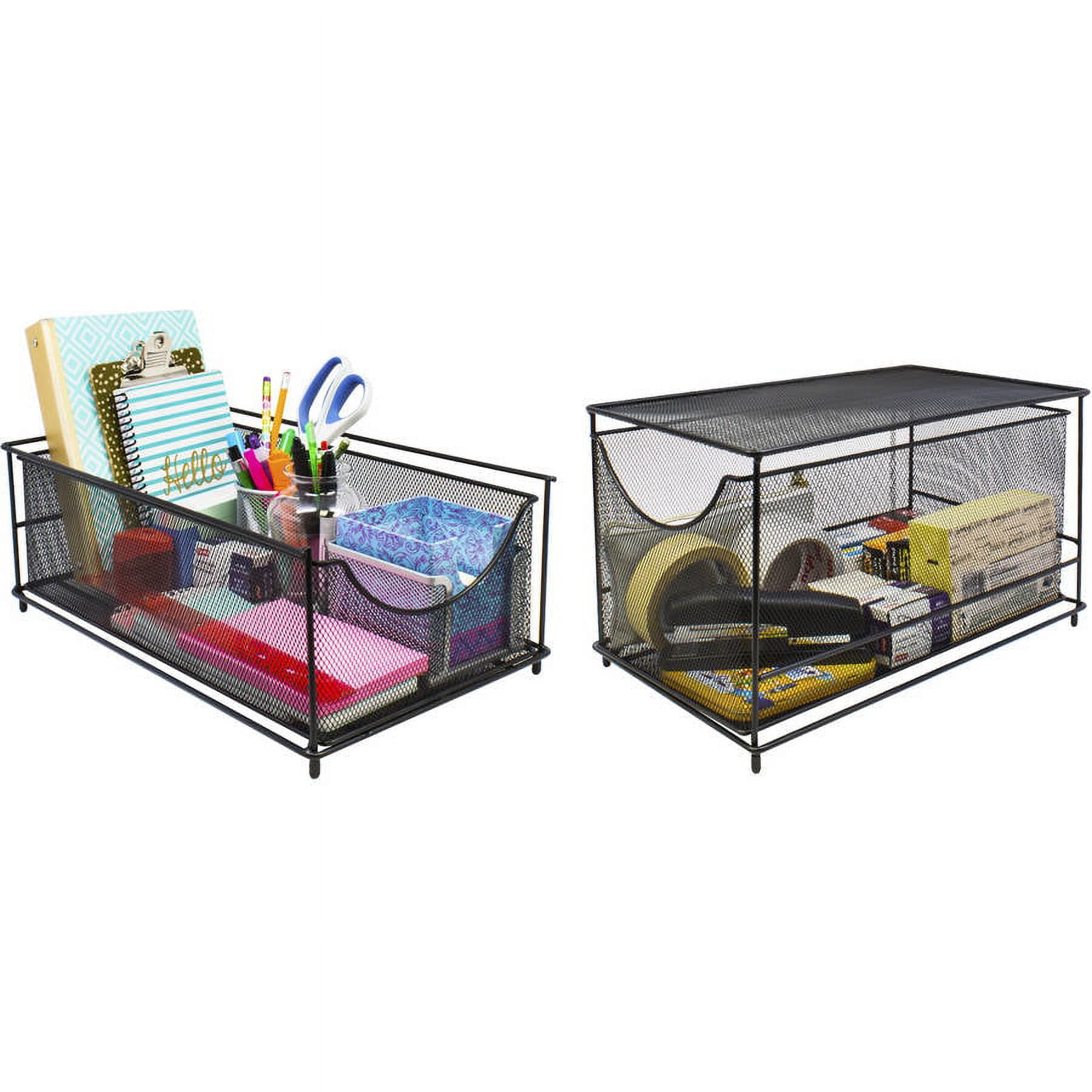 Mesh Steel Cabinet Organizer Set with 2 Pull Out Drawers - Black