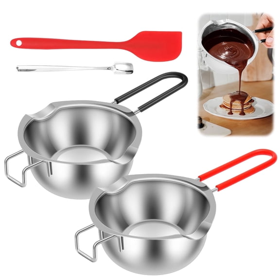  Fkszll Double Boiler Pot Set, Stainless Steel Melting Pot with Silicone Spatula and Spoon for Melting Chocolate, Soap, Wax, Candle Making,480ml
