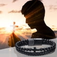 thumbnail image 6 of Mens Cross Bead Braided Genuine Leather Bracelet, Black Gemstone Agate Onyx Beaded Rosary Obsidian Bangle, Faith Religious Easter Catholic Christian Communion Baptism Christmas Jewelry Gift for Men, 6 of 6