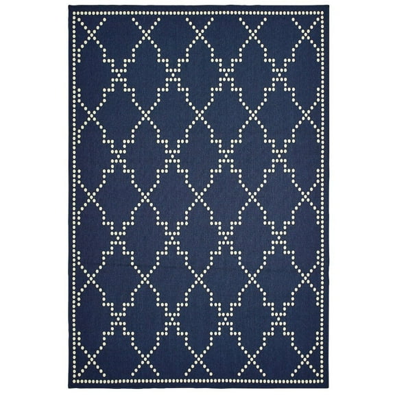 Oriental Weavers Marina Indoor/Outdoor Rug - 7765B - 8'6" x 13' - in Navy/ Ivory - Moroccan Style, Water, Stain and Fade Resistant, Hose Clean, Patio, Outdoor Living Area Rug