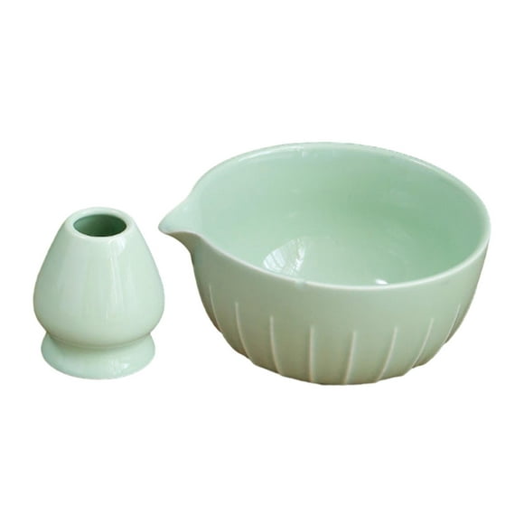 Siruishop Japanese Matcha Bowl and Whisk Holder Gift Tea Accessories for Matcha Powder Light Green