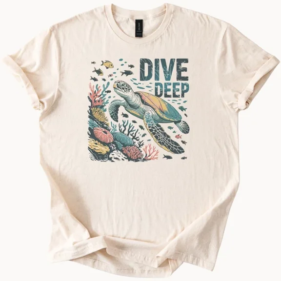 Hot Trending Sea Turtle Dive Deep T Shirt Ocean Graphic Tee Scuba Gift Design Preview Only