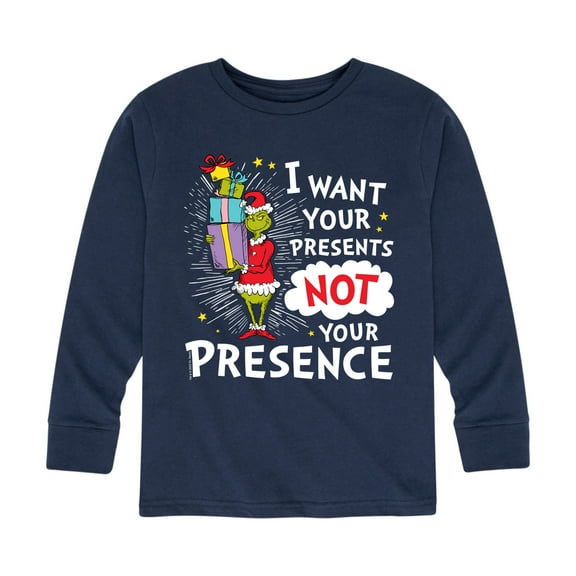 Dr. Seuss The Grinch - Christmas - Presents Not Presence - Toddler & Youth Long Sleeve Graphic T-Shirt