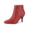 thumbnail image 1 of BLISSFUL STEP Women's Pointed Toe Zipper Stiletto Heels Ankle Boots Red 6, 1 of 8
