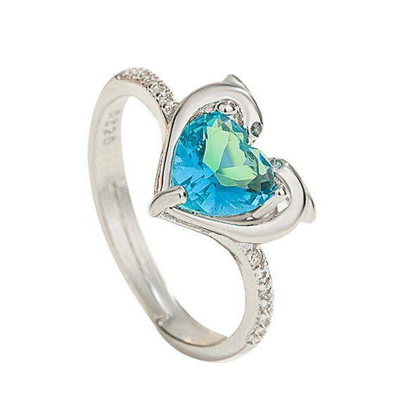 Fgnfyis Double Dolphin Heart Shaped Diamond Ring Fashion Micro Set Dolphin Love Ring Rings Silver