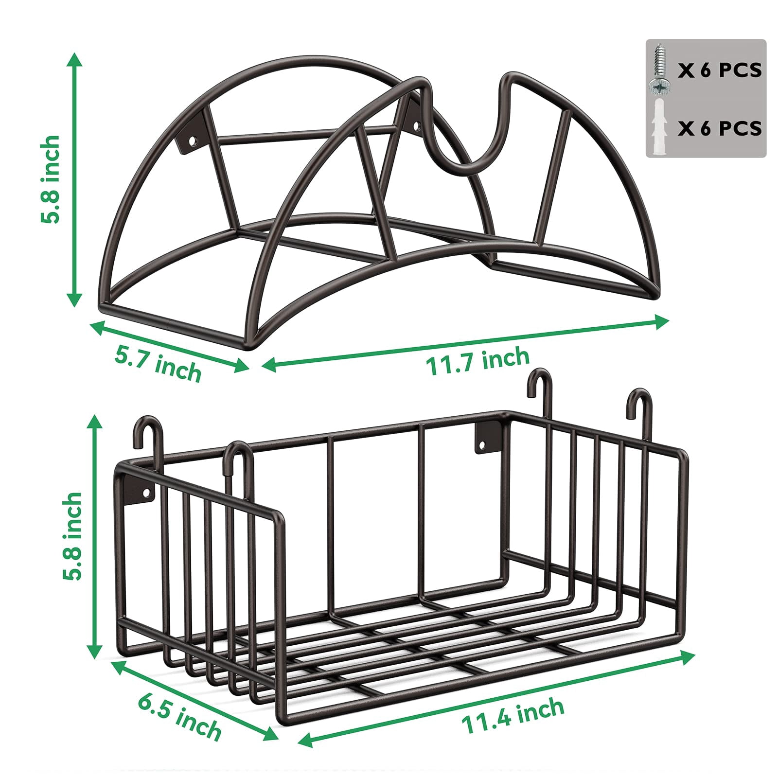 Wall Mount Heavy Duty Metal Garden Hose Holder with Tool Storage Basket