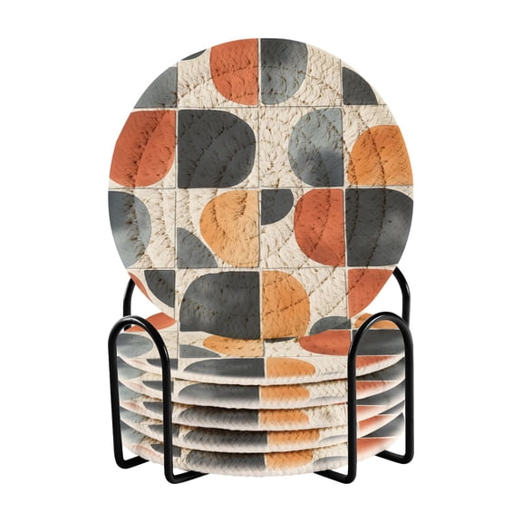 Curved Tile Patterns Drink Coasters with Holder Absorbent Coaster for Coffee Table Room Decor 6 Pack