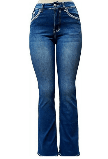 【EEUN】Esper bootcut pants LA Idol Women's Rhinestone Mid Rise Bootcut Stretchy Denim