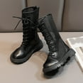 thumbnail image 4 of NAISIBABY Girls Lace Up Riding Boots, Lug Sole Back Zipper Mid Calf Fashion Hollow-Out Punk Goth Boots Black 12(Little Kids), 4 of 9