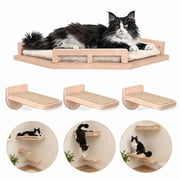Natural‑Wood Corner Wall Shelves with 3 Steps, Washable Cushioned Climbing Wall System for Pets Under 15lbs, Space‑Saving Wall Furniture for Indoor Apartments