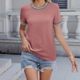 thumbnail image 2 of Gbsyewxs Womens Tops Short Sleeve Crew Neck Solid Color Fashion Summer T Shirts For Women Pink, 2 of 5