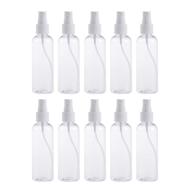 WORGEOUS Botella de spray vacía de plástico 10pcs 100ML para maquillaje y cuidado de la piel Uso de viaje recargable (Botellas transparentes con rociador blanco)