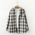 thumbnail image 3 of Ladies Top Single Breasted Lapel Loose Long Sleeve Vintage Shirt Jacket Women's Long Sleeve Single-breasted Lapel Cardigan Shirt Fashion Button Lattice Coat Reduced Price and Clearance Sale, 3 of 3