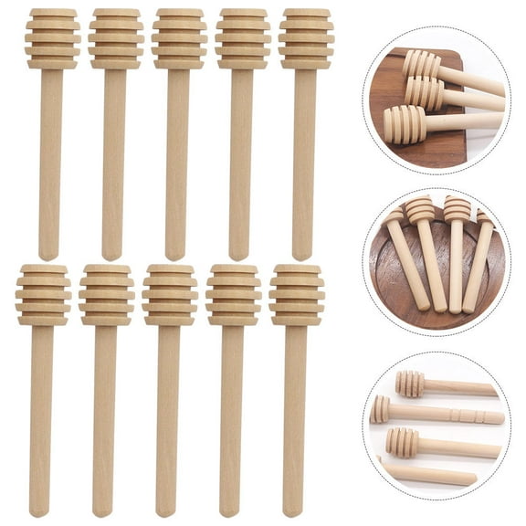 UPOUART  10pcs Wooden Honey Mixing Stirrers Long Handle Grooved Household Use