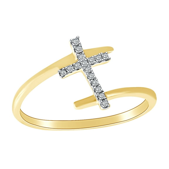 AFFY 0.08 Cttw Round Cut White Natural Diamond Sideway Cross Ring In 10k Solid Yellow Gold Ring Size-5