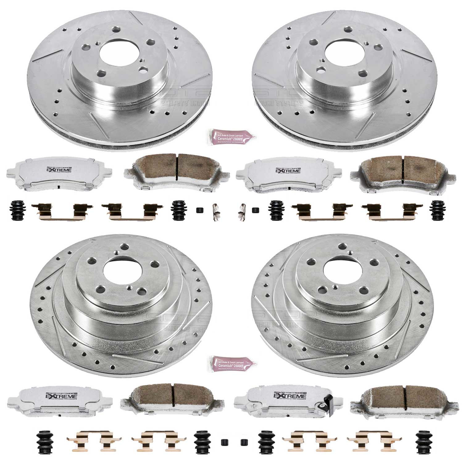 PowerStop Front and Rear Z26 Street Warrior Carbon-Fiber Ceramic Brake Pad and Drilled and Slotted Rotor Kit Fits: SUBARU Select Models K2749-26