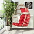 thumbnail image 3 of Syngar Egg Chair, Swing Chair with Hanging Chains, Outdoor PE Wicker Hanging Chair with Cushion, Heavy Duty Lounge Basket Chair, 360 lbs Capacity, Relaxing Chair for Patio, Balcony, Backyard, Red, 3 of 10