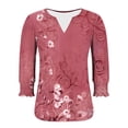 thumbnail image 7 of Youyipin womens tops Casual flower Printed 3/4 length sleeve womens tops Smocked Cuffs graphic tees for women, 7 of 7