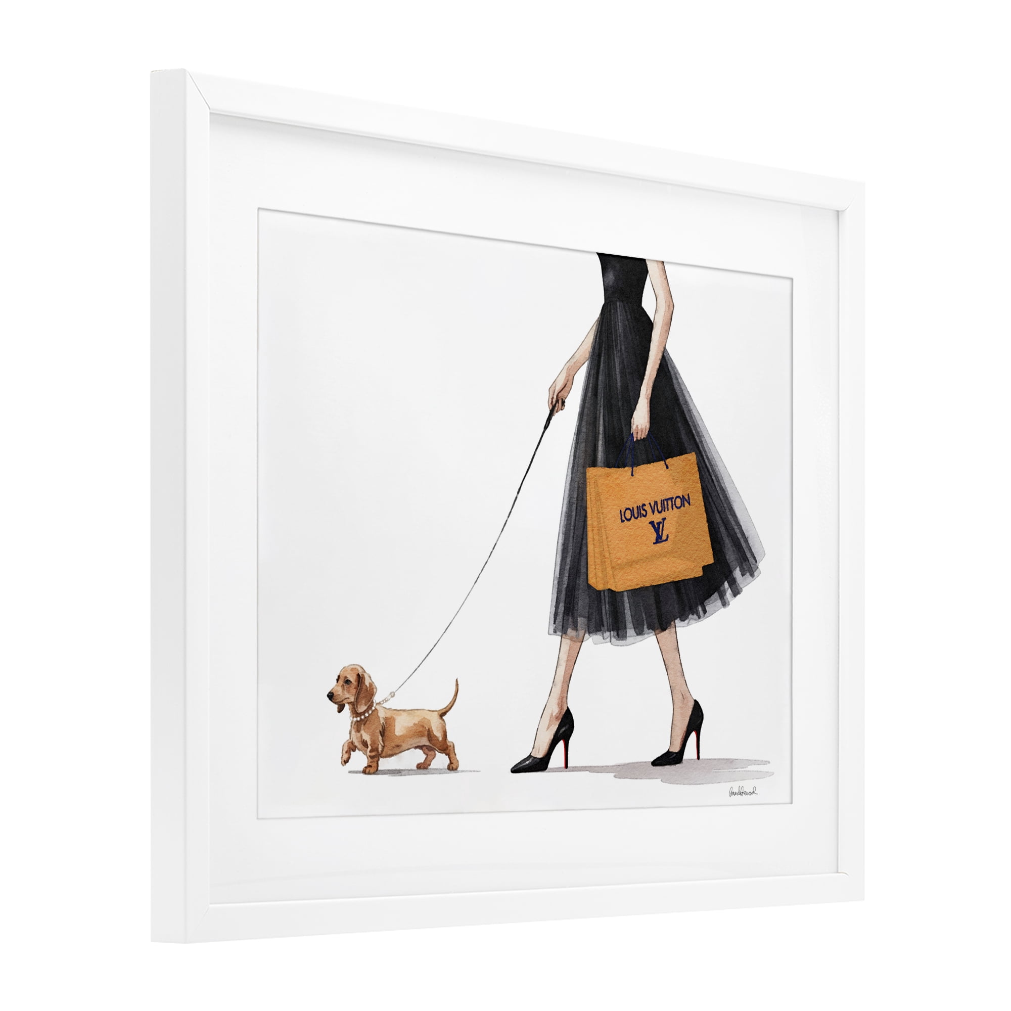 Stupell Industries Fashionable Dog Walking White Framed Print Under Glass, design by Amanda Greenwood