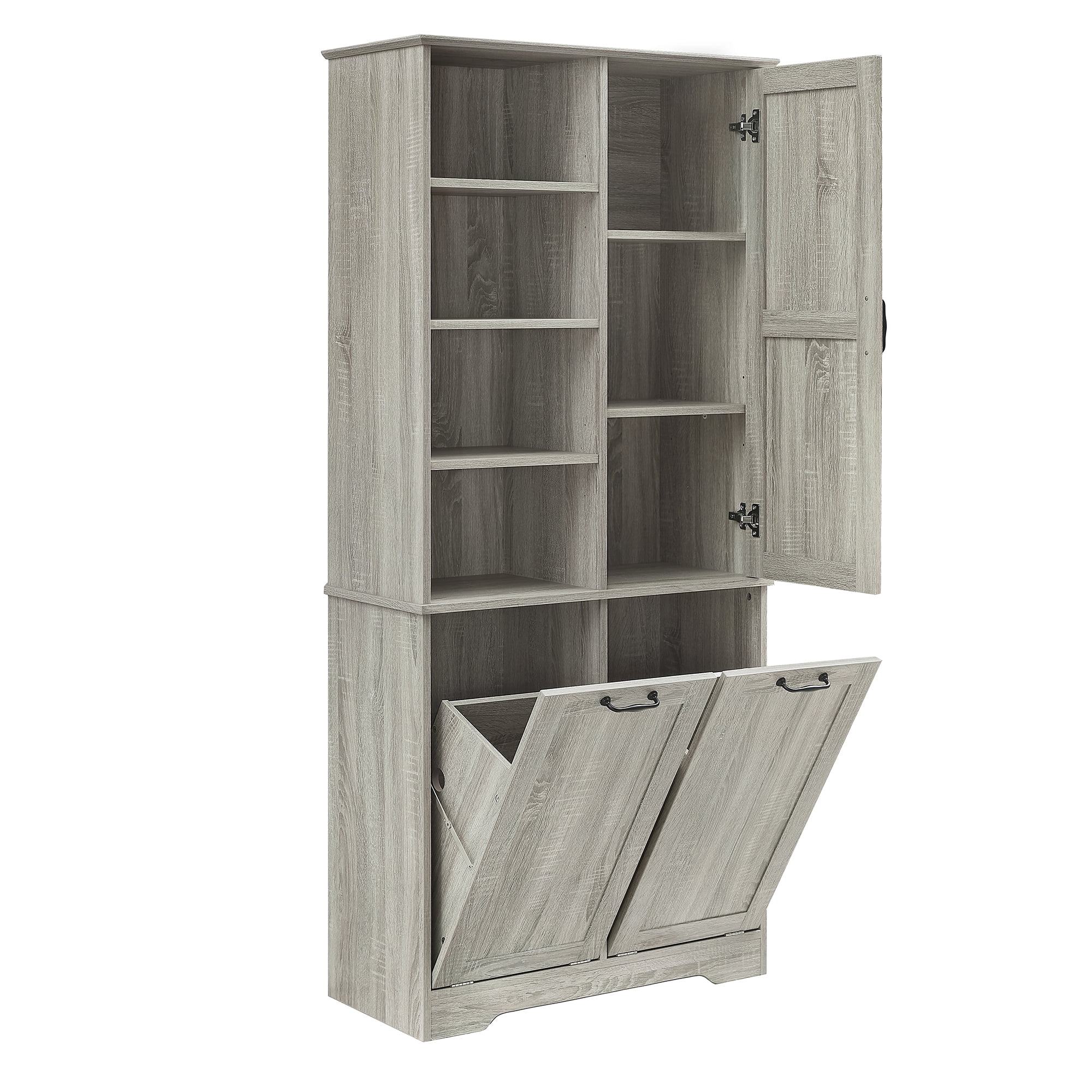 Aukfa Tall Storage Cabinet with 2 Tilt-Out Laundry Baskets,Freestanding Organizer for Bathroom, Laundry Room, Space-Saving Closet,Oak