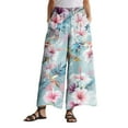 thumbnail image 2 of TrdSipl Womens Linen Pants Baggy Wide Leg Culottes Floral Flowy Comfy High Waisted Travel Pant with Pockets Pink L, 2 of 4