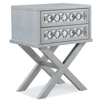 Leick Home 10082-SV Mirrored Diamond Filigree Two Drawer X Base Nightstand Side Table, Silver Leaf