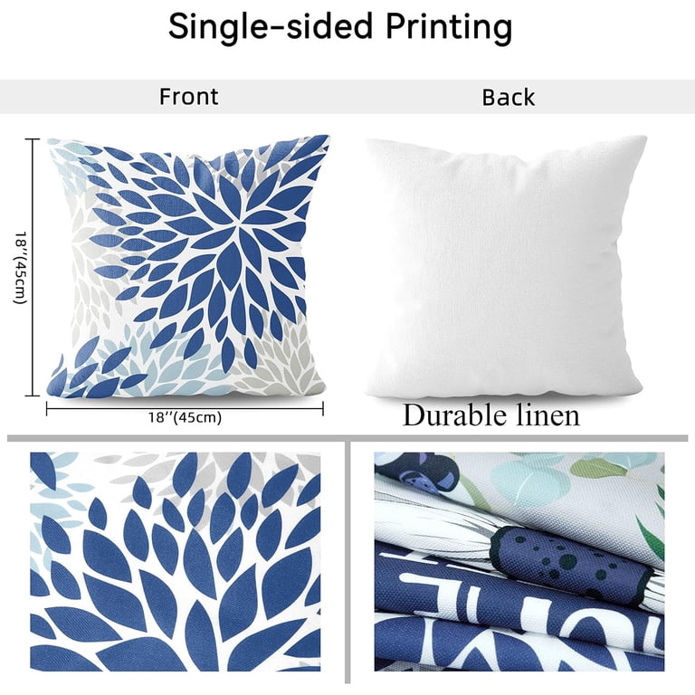 Famame Decorative Pillow Covers Set Of 2 - Blue Crab Design, 18x18 Inch, Square
