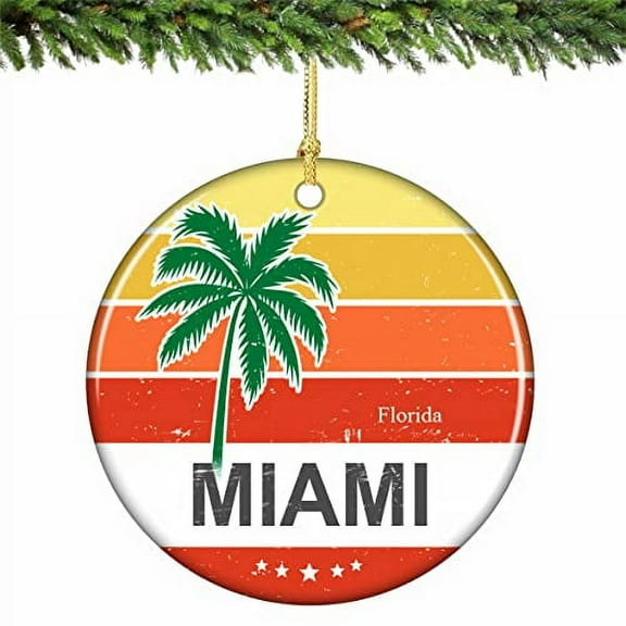 Miami Sunset Christmas Ornament Porcelain 2.75 Inches