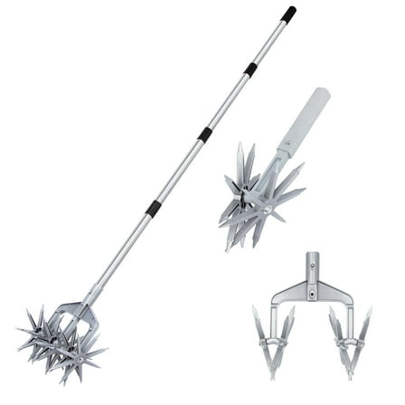 YARTTING Garden Tiller Durable Efficient Cultivator Tiller with Detachable Tines, Adjustable Handle Ideal for Reseeding Grass, Soil Mixing, Planting