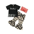 thumbnail image 2 of Kids Girls Summer Outfits 6 12 18 24M 3 4T Letters Print Short Sleeve T-shirt with Tassels and Casual Flare Pants Headbands Set, 2 of 9