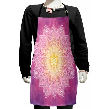 

Mandala Kids Apron Digital Mandala Psychedelic Hidden Magic Force of Life Boys Girls Apron Bib with Adjustable Ties for Cooking Baking Painting Fuchsia Yellow by Ambesonne