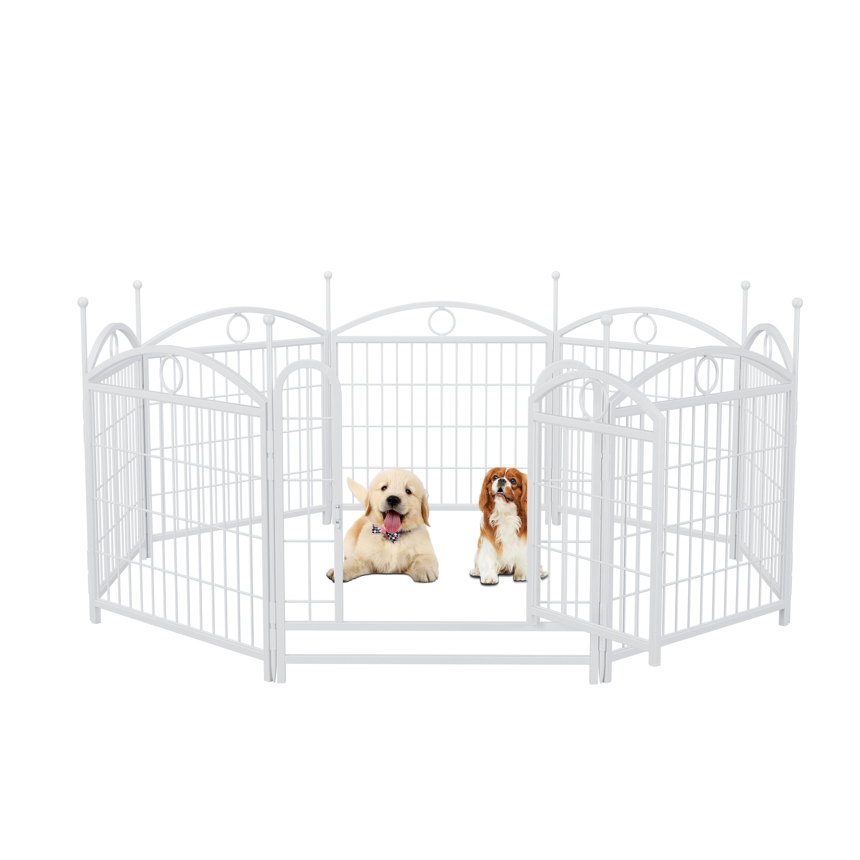24" White Metal Dog Playpen - 8-Panel Foldable Pet Exercise Pen with Door for Indoor/Outdoor Use