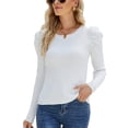thumbnail image 1 of Suéter De Punto Puff Manga Larga Cuello Redondo Jersey Volantes Tops Elásticos Para Mujer Blanco L, 1 of 7
