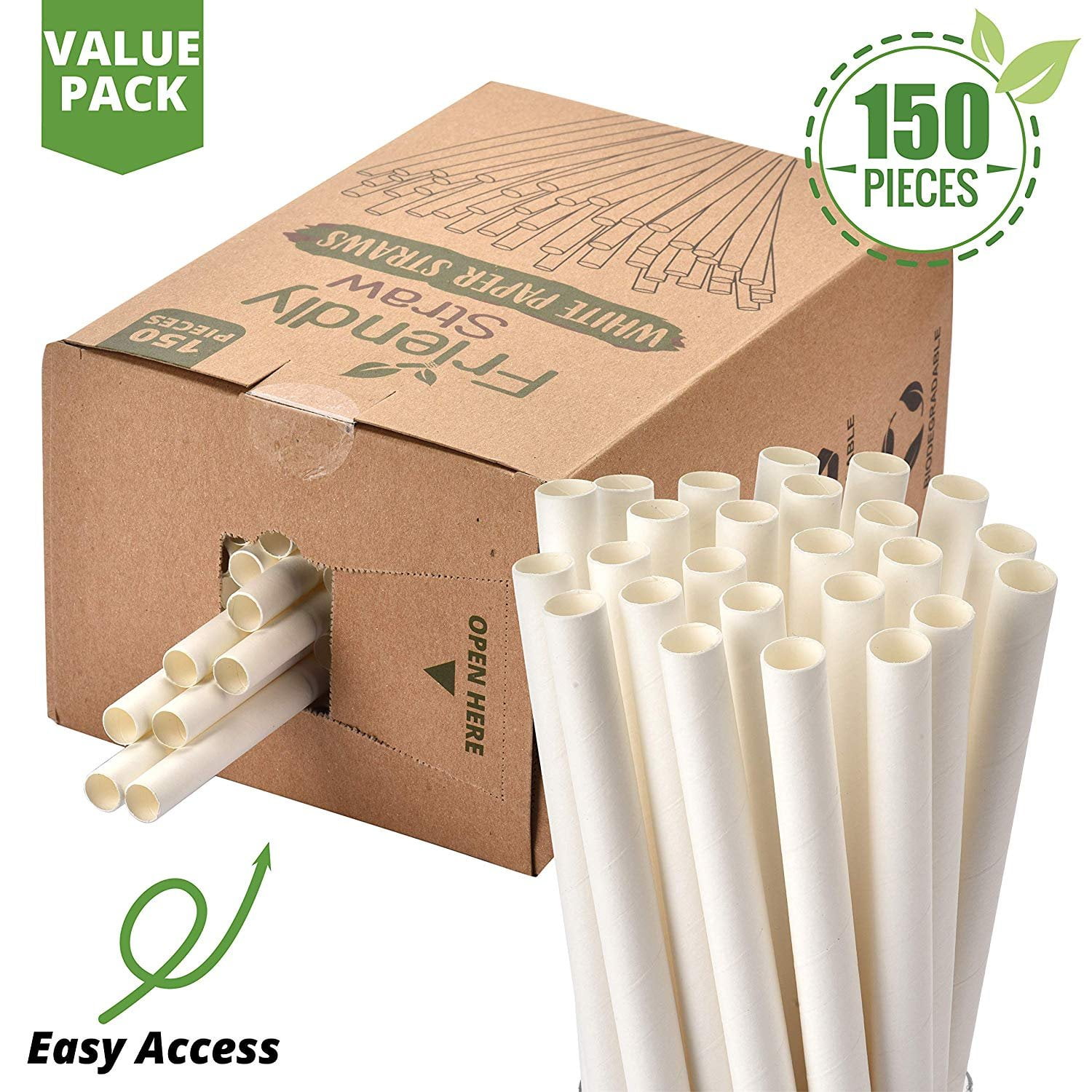 Photo 1 of Friendly Straw 150 Pack Biodegradable Jumbo Smoothie Paper Straws