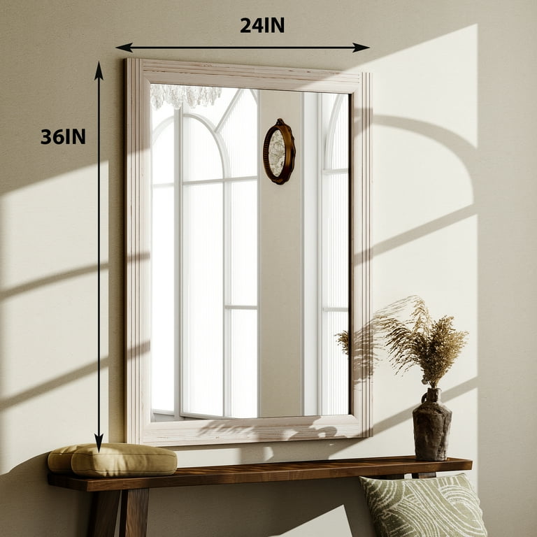 BEAUTYPEAK 36" x 24" Wooden Rectangular Wall Mirror, White photo 6