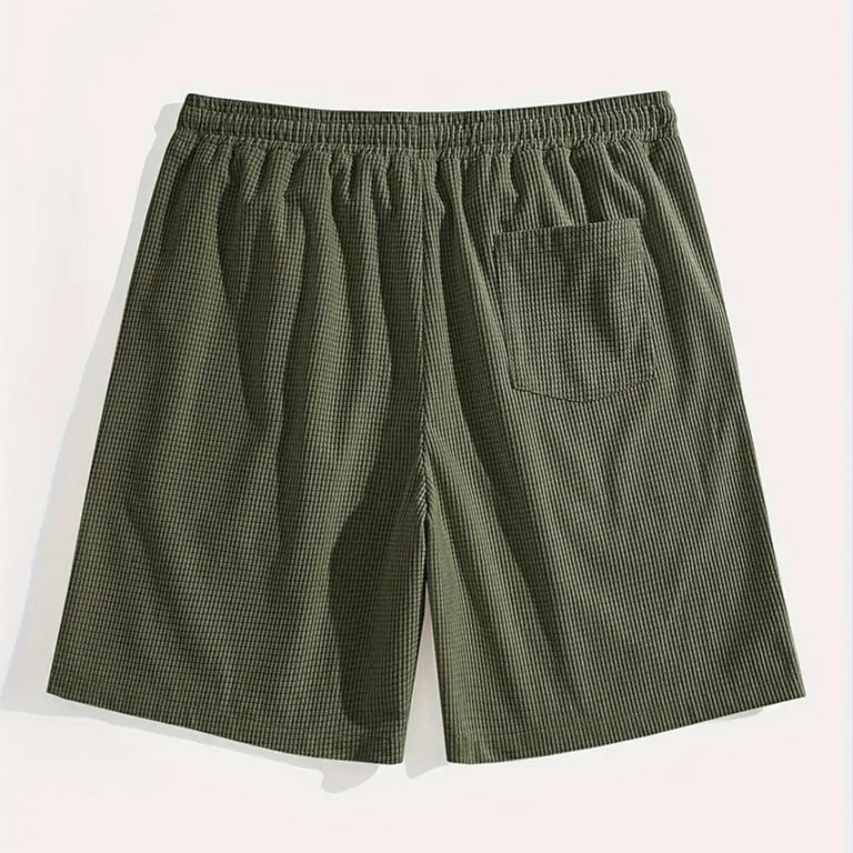 Nestiefly Mens Flat Front Shorts Drawstring Waffle Knit Jacquard
