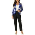 thumbnail image 2 of INSPIRE CHIC Women's Fitted Blazer Notch Lapel Printed Open Front Work Suit Jacket M Royal Blue-Floral, 2 of 6